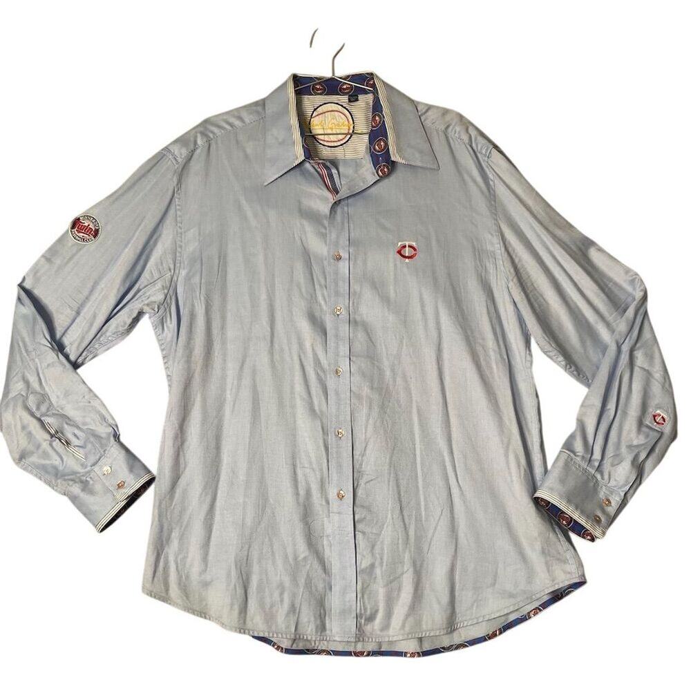 Robert Graham Men's 2XL Minnesota Twins embroidered logo Button-Up Shirt Blue